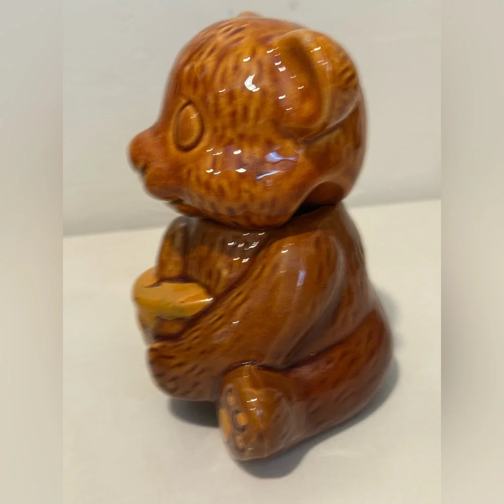 Vintage Brown Ceramic Bear‎ Honey Holder Homey Pot Marked Made in Taiwan B